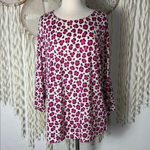 Boden Pink and Fuchsia Leopard Print Cuffed Quarter Sleeve Tee Size US16
